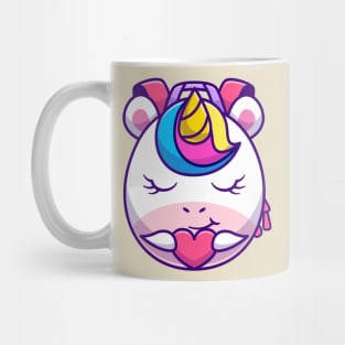 Cute Unicorn Bag Holding Love Heart Cartoon Mug